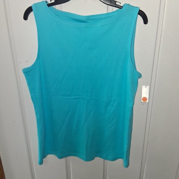 Talbots Cotton Boat Neck Aqua Blue Tank NWT Sz L - Picture 1 of 4